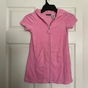 Joe Boxer Pink Hooded Towel Cover Up Dress with Flower Zipper 6/6X
